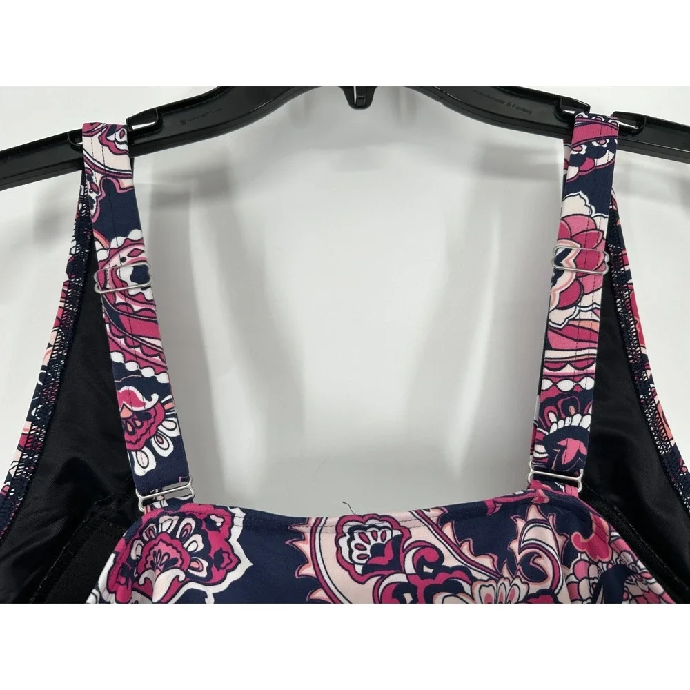 Lands End Tankini Womens‎ Size 20W Pink Floral Paisley Print Sleeveless Swim Top